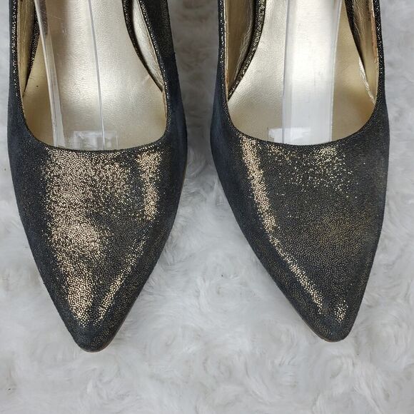 Nine West Gilman Leather Heels Glitter Gold Size 9 - Picture 4 of 8